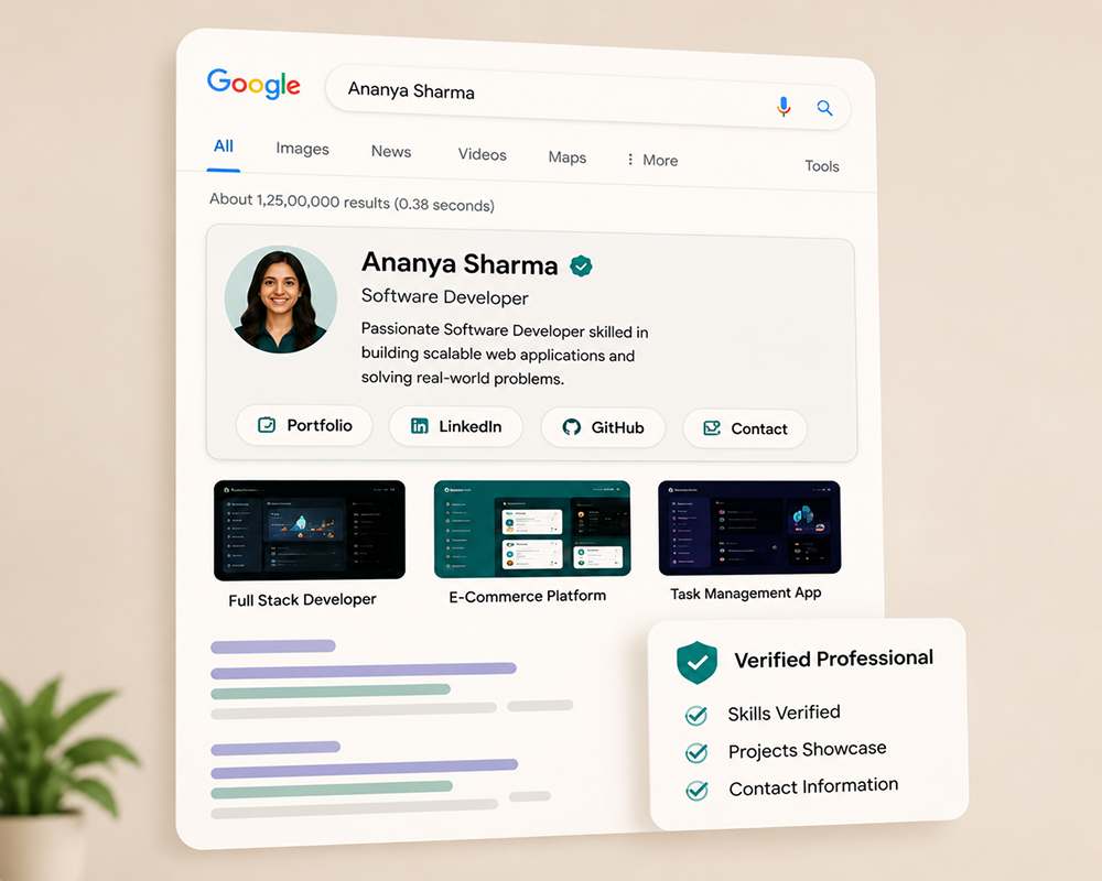 Google search results page showing a strong professional profile as the first result