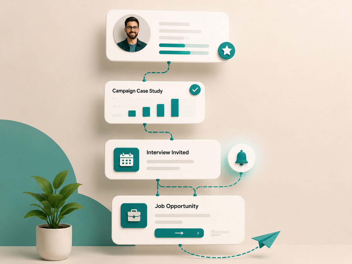 Digital portfolio and personal brand page showing work samples, bio, and contact links