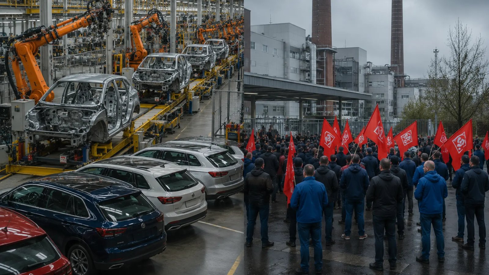 Volkswagen headquarters in Wolfsburg as the company announces plans to reduce production capacity and streamline its vehicle lineup.