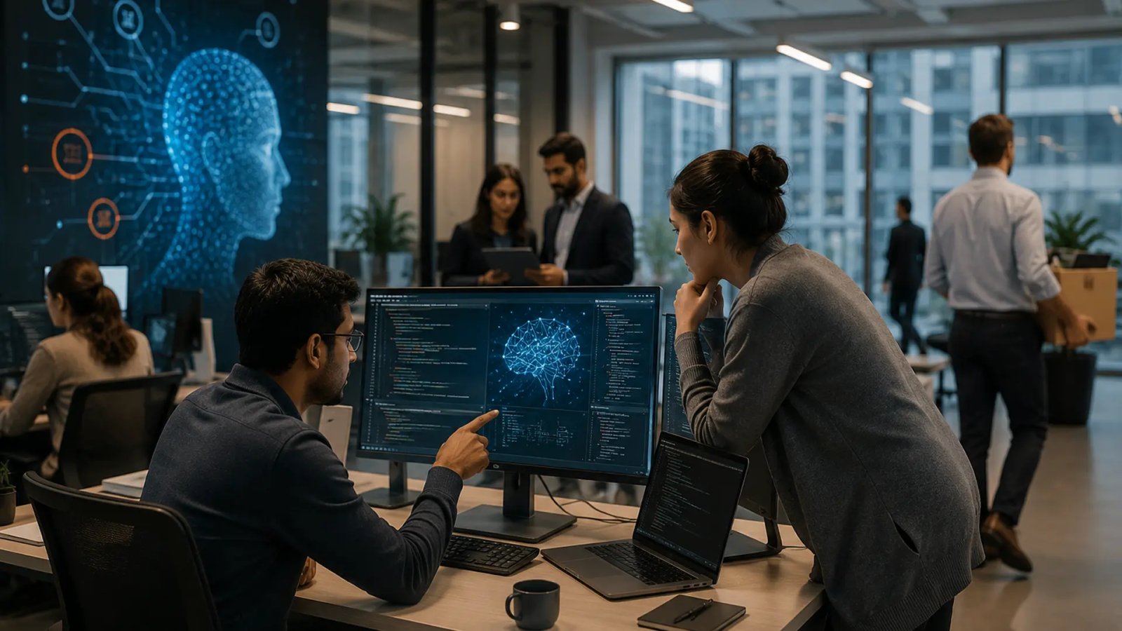Thomson Reuters logo displayed alongside a technology-themed background representing AI-driven workforce changes.