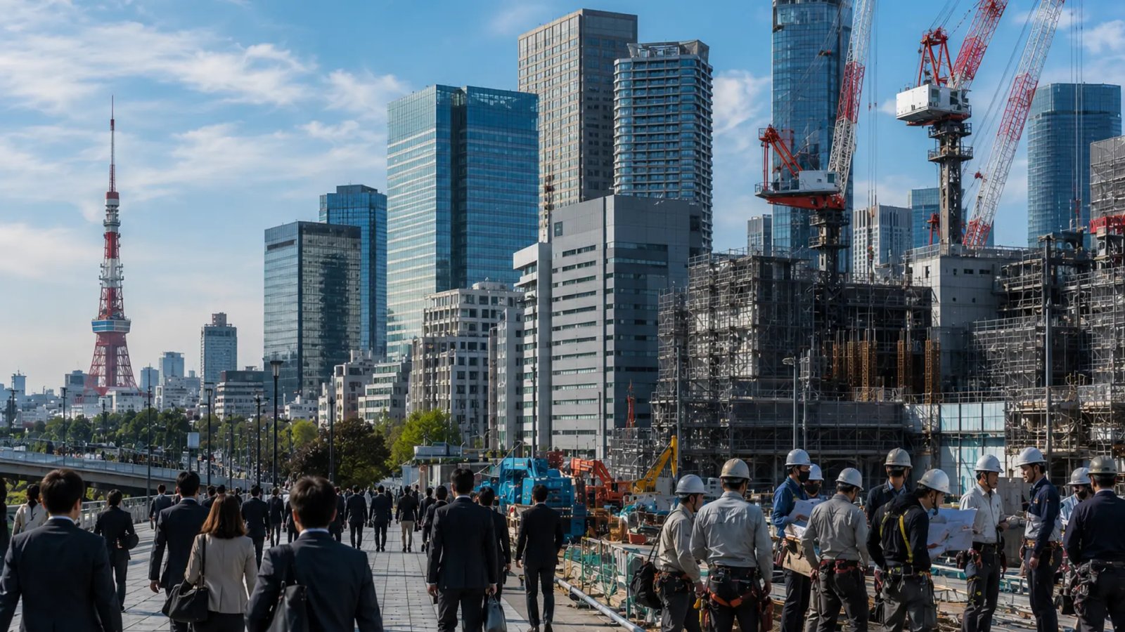 A city skyline in Japan  representing the country's long-term economic growth strategy and workforce challenges.