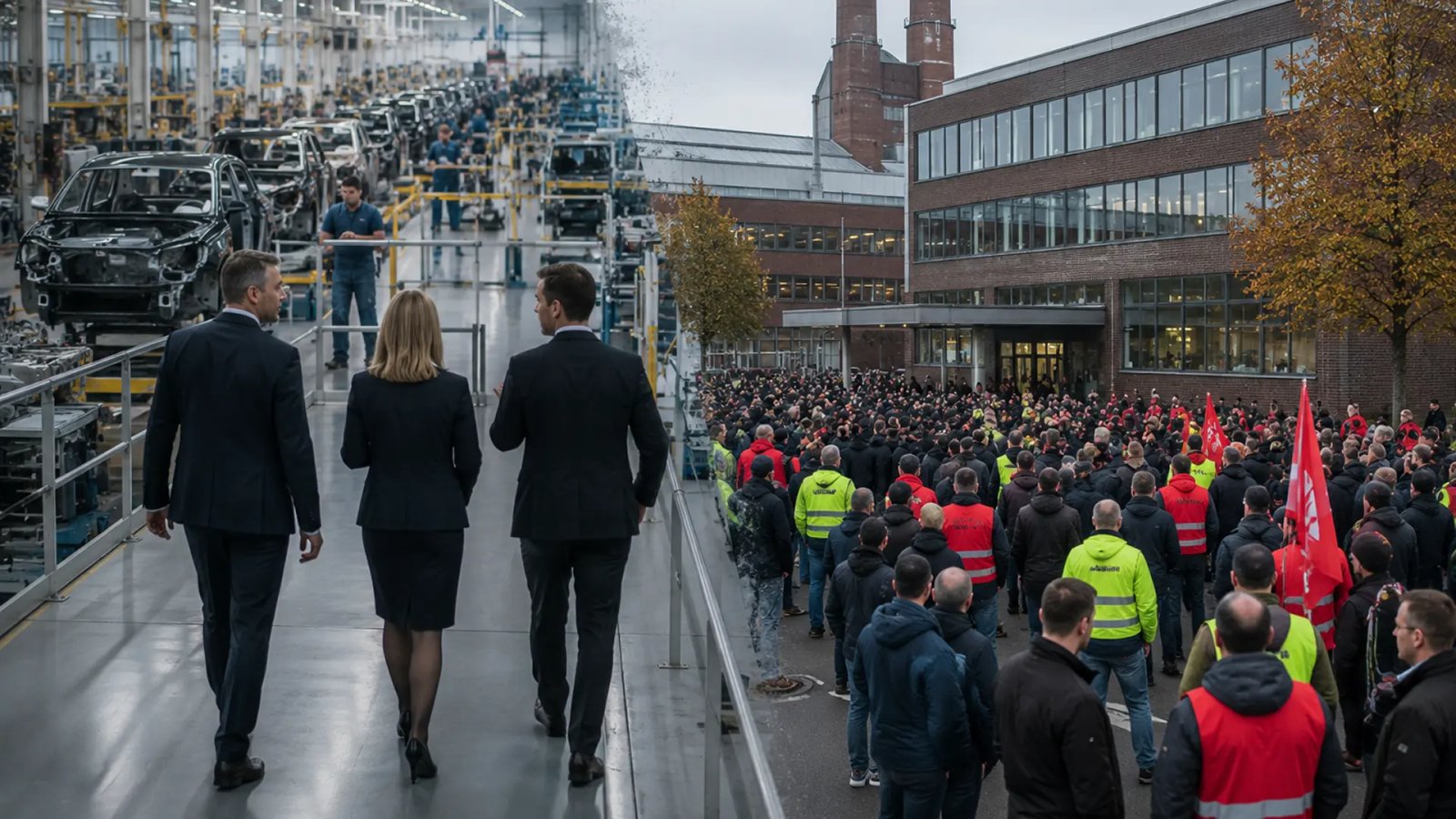 Volkswagen headquarters in Wolfsburg as the company prepares to discuss a major restructuring plan involving factories and jobs.