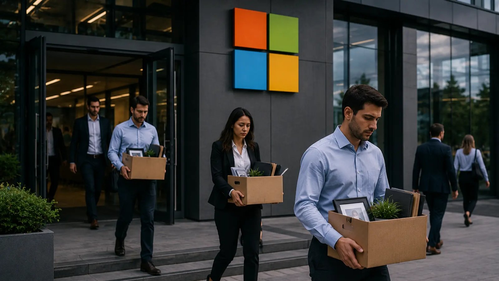 Microsoft corporate office building with company logo displayed on the exterior.