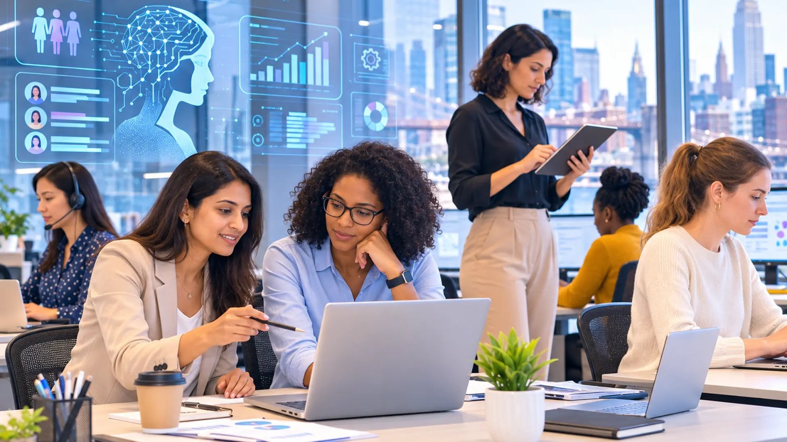 Professional woman representing workers affected by artificial intelligence and changing workplace technology.