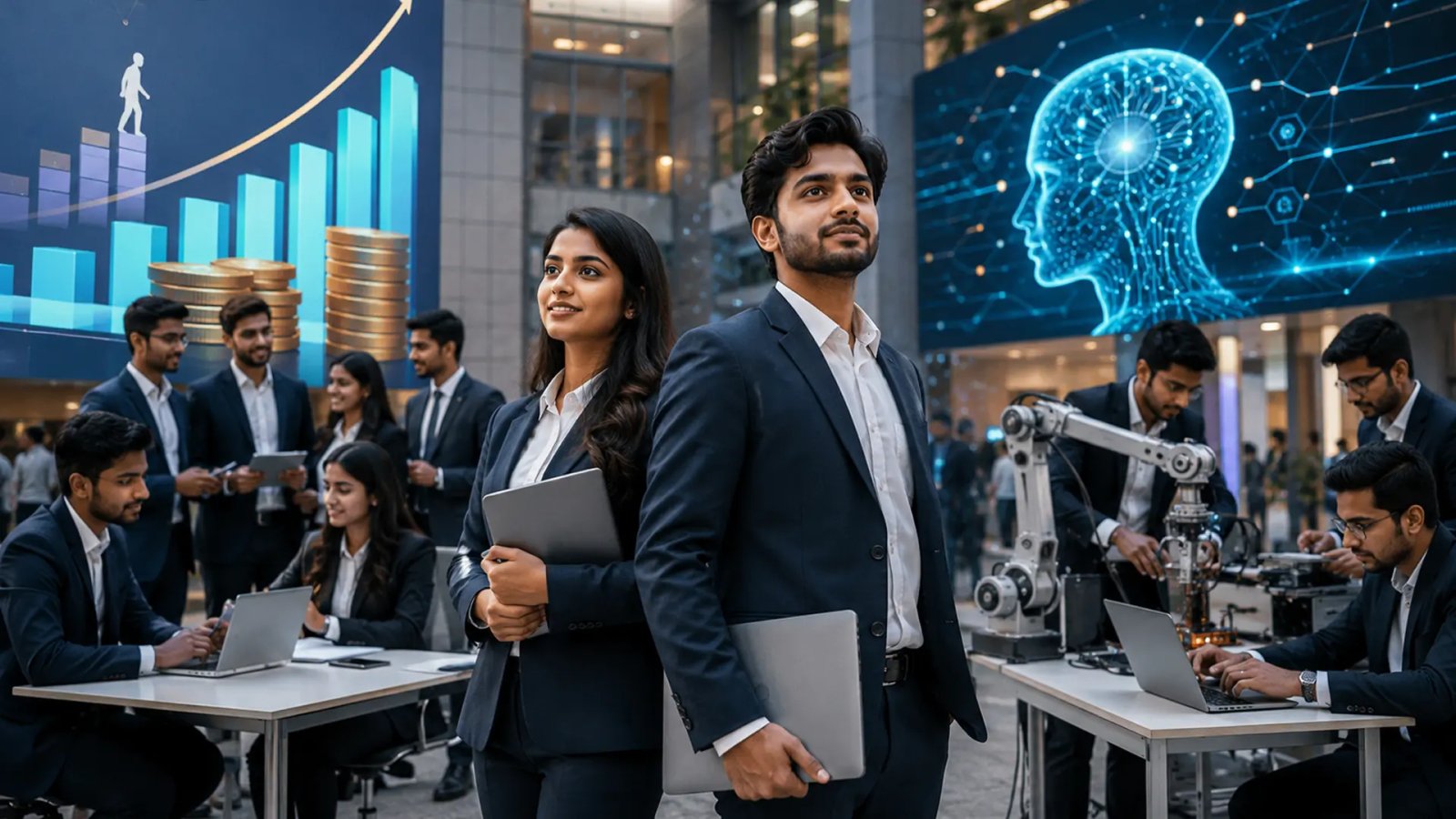 MBA and engineering graduates comparing campus placement salary trends in India