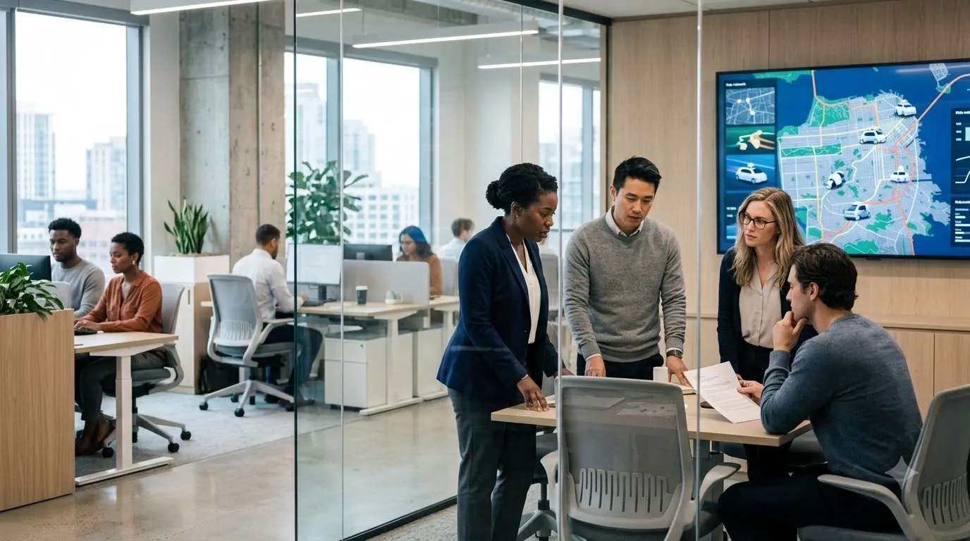 Uber employees represented in a corporate workplace setting during a company workforce restructuring.