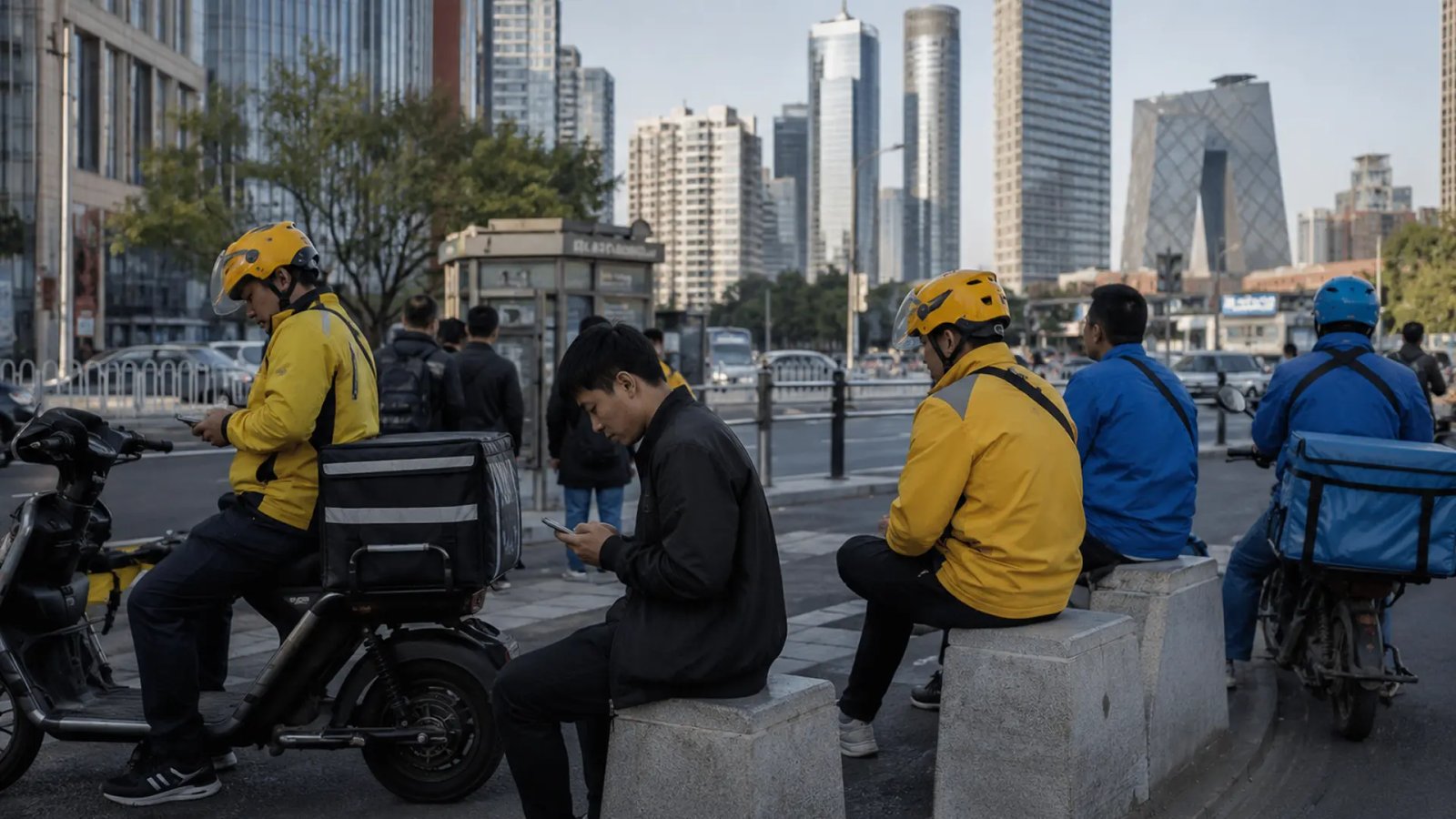 Ride-hailing drivers and delivery workers in China illustrate the country's expanding gig economy as more people shift from traditional employment to flexible work.