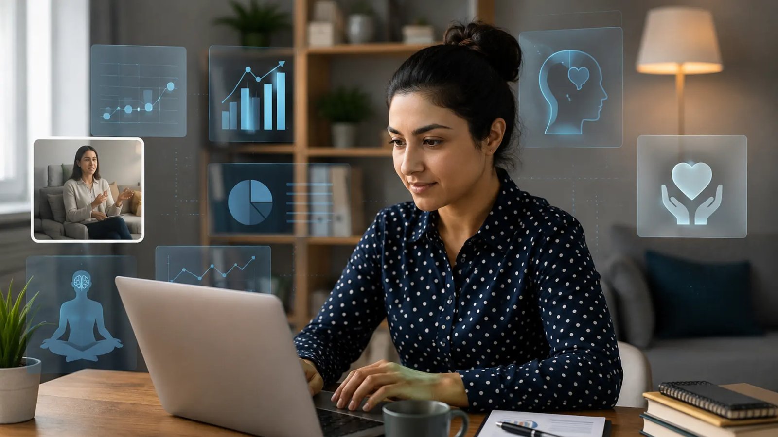 A business founder working on a laptop with AI tools while planning and expanding a healthcare startup.