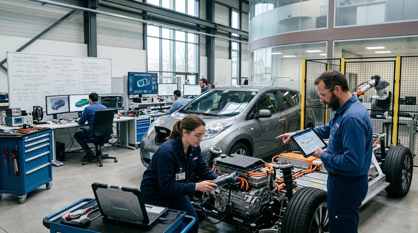 Engineers working inside a Renault automotive research and development facility in France.